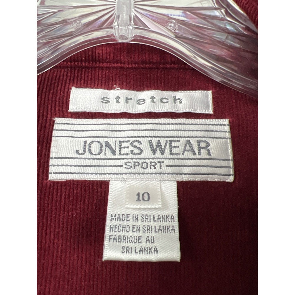 Jones Wear Sport Corduroy Jacket Womens 10 Burgundy Red Stretch Button Front - Picture 2 of 9
